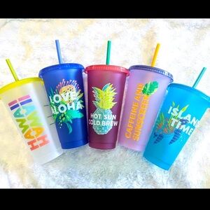 Starbucks Hawiian Collection Tropical Reusable Cold Cup Tumbler Set